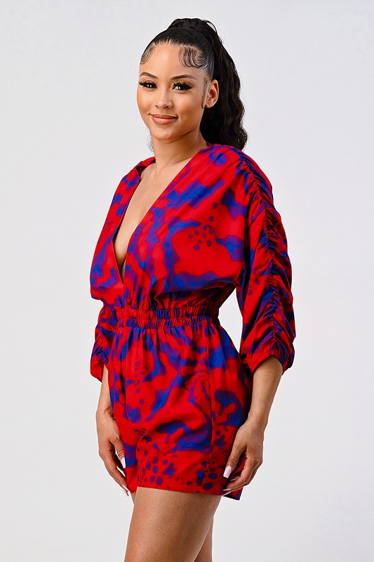 Long-Sleeve Printed Romper