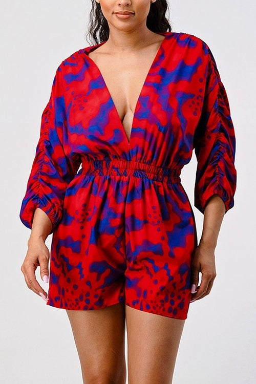 Long-Sleeve Printed Romper