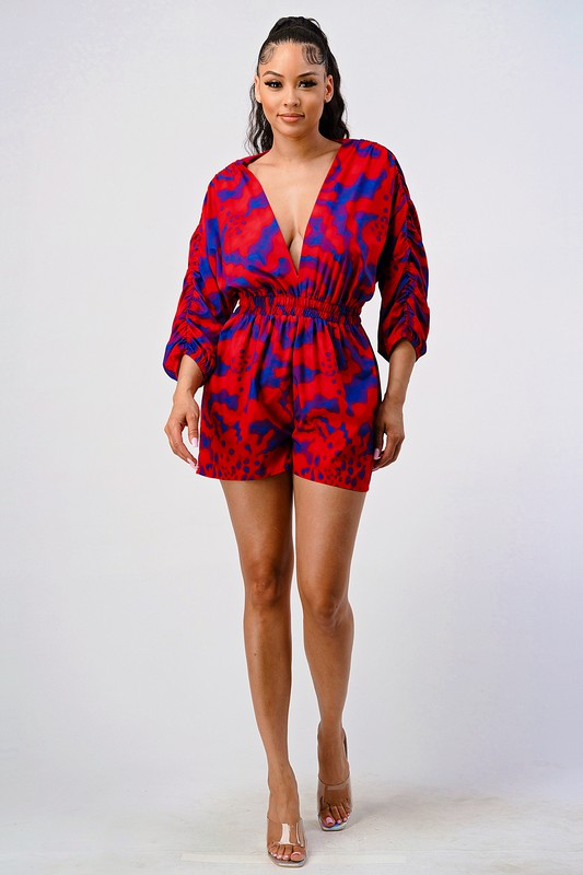 Long-Sleeve Printed Romper