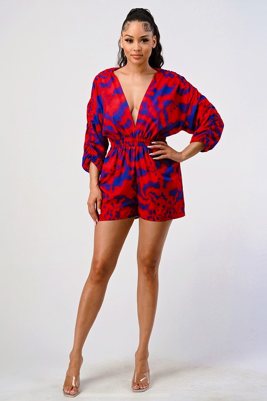 Long-Sleeve Printed Romper