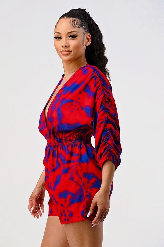 Long-Sleeve Printed Romper