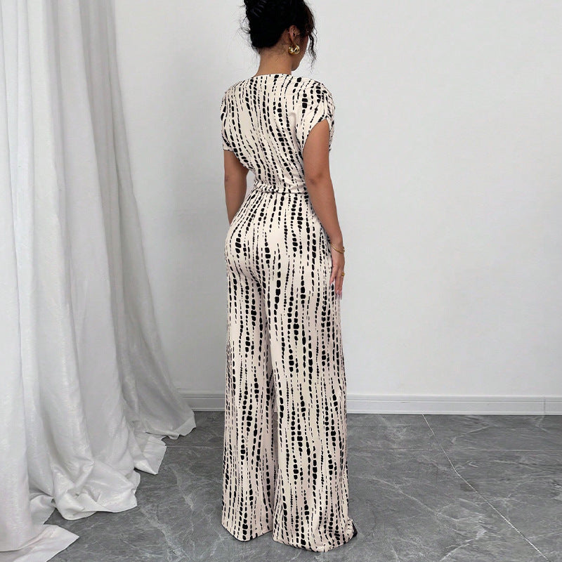 Striped Wide-Leg Jumpsuit with Sloped-Shoulder Straps