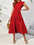 Mock-Neck Cap-Sleeve Midi Dress