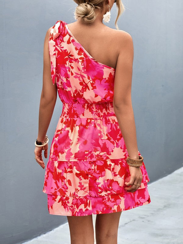 One-Shoulder Flounce Mini Dress