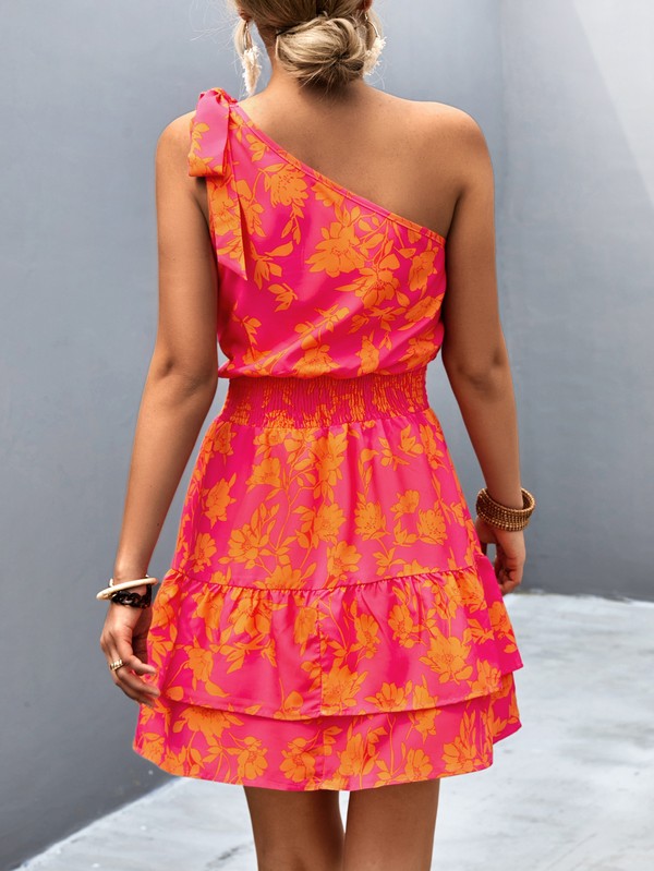 One-Shoulder Flounce Mini Dress