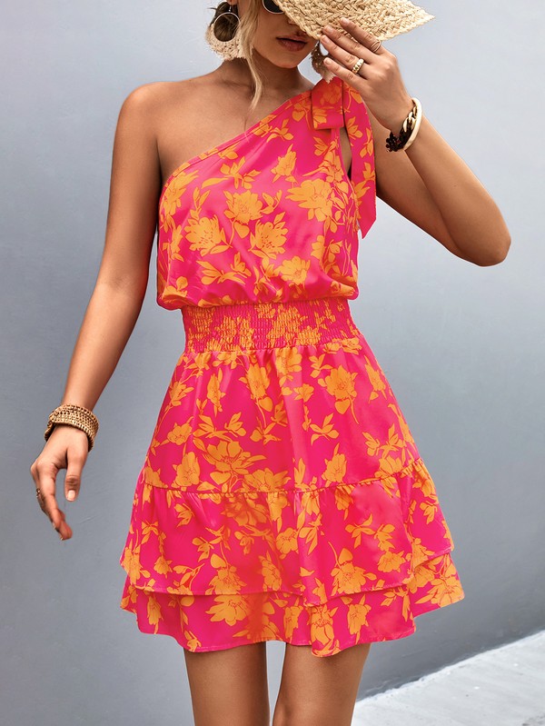 One-Shoulder Flounce Mini Dress