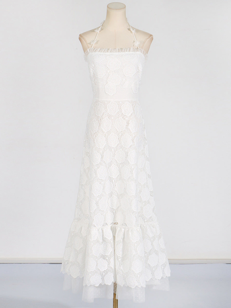 Floral Embroidered Halter Dress