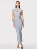 Grey Stand-Collar Cutout Bodycon Maxi
