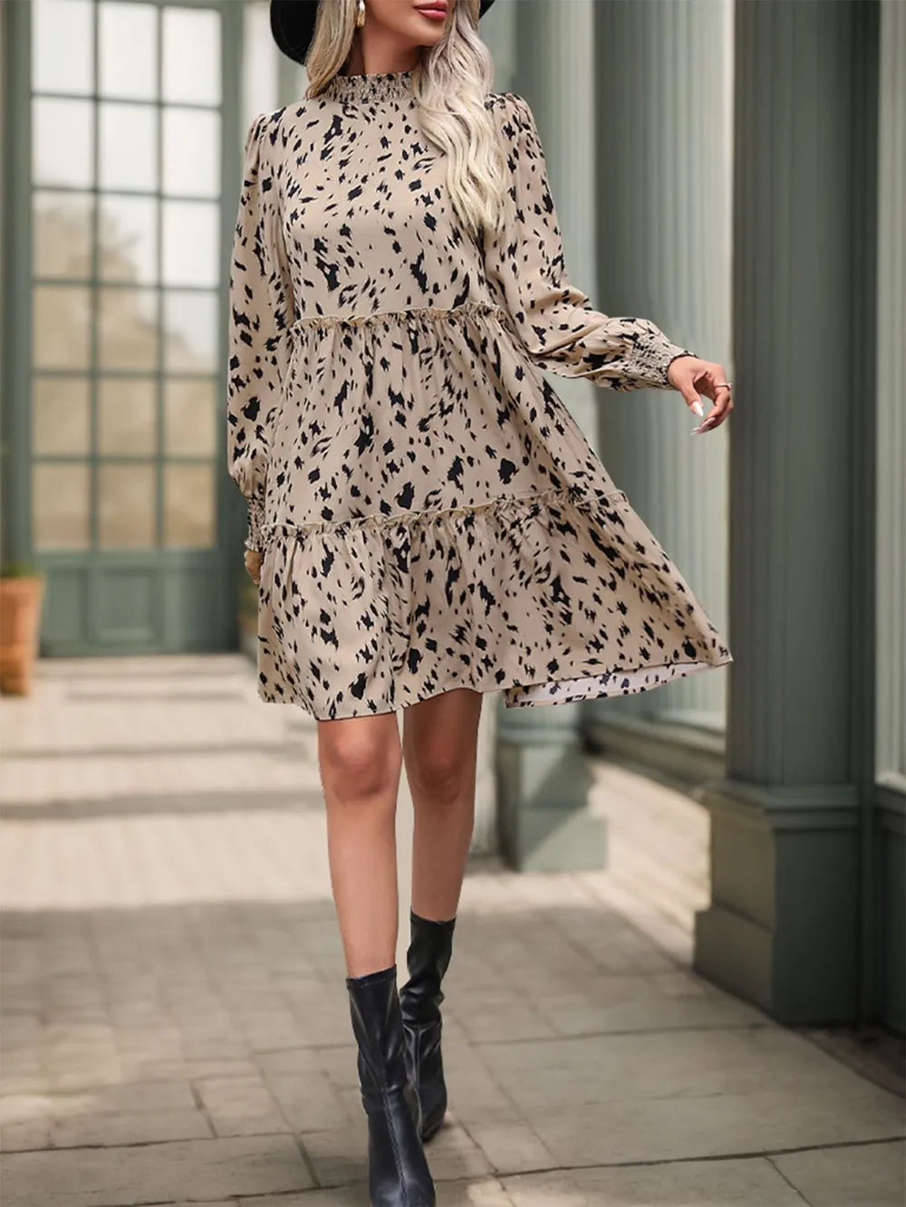 Mock-Neck Long Sleeve Mini Dress