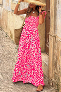 Pink Leopard Smocked Maxi Dress with Ruffle Straps