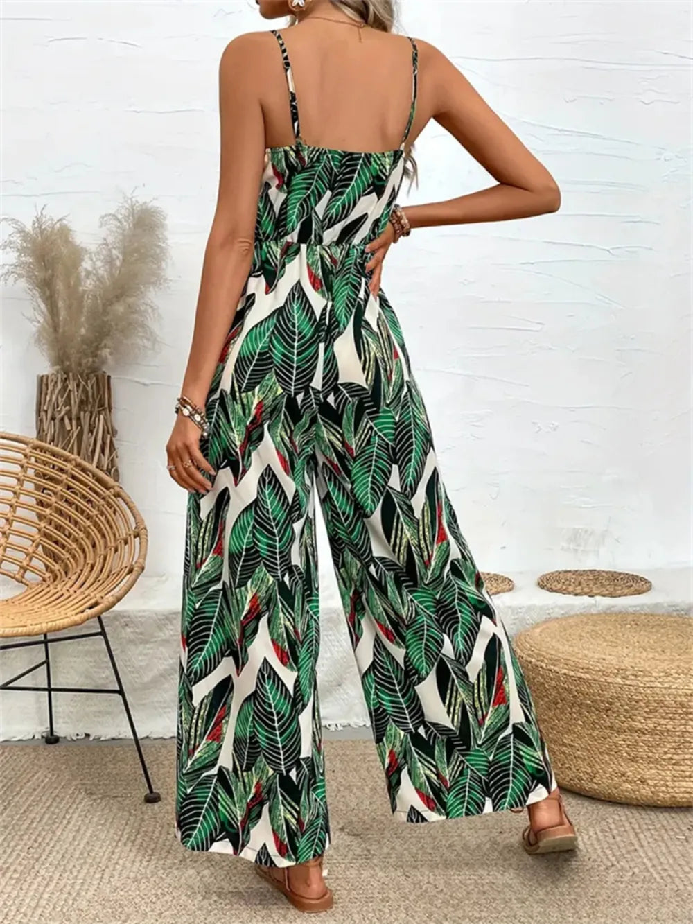 Tropical Print Wide-Leg Jumpsuit