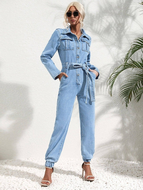 Denim Wide-Leg Jumpsuit