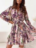 Floral Ruffle-Hem Long-Sleeve Midi Dress
