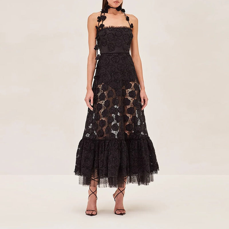 Floral Embroidered Halter Dress