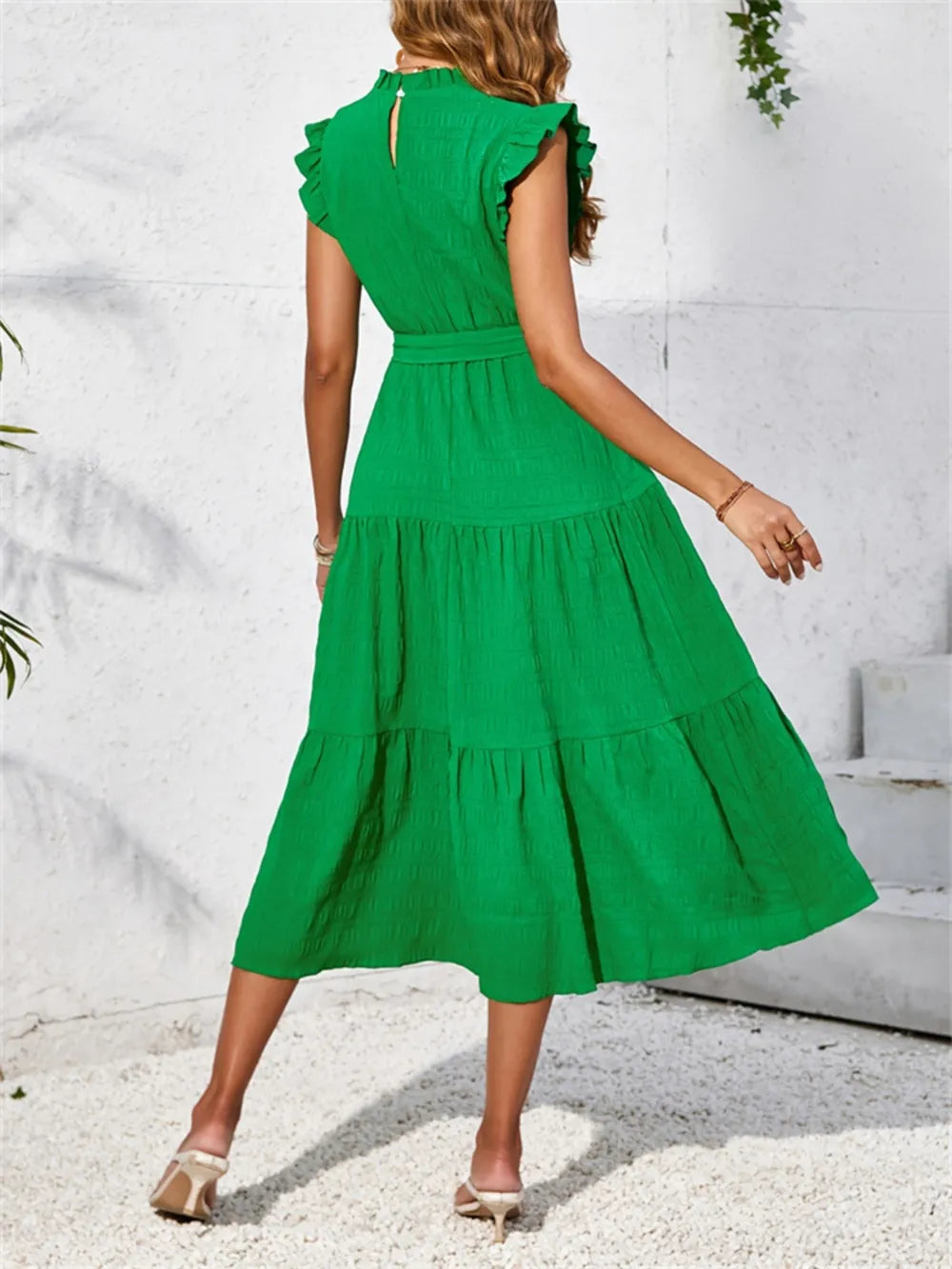 Mock-Neck Cap-Sleeve Midi Dress