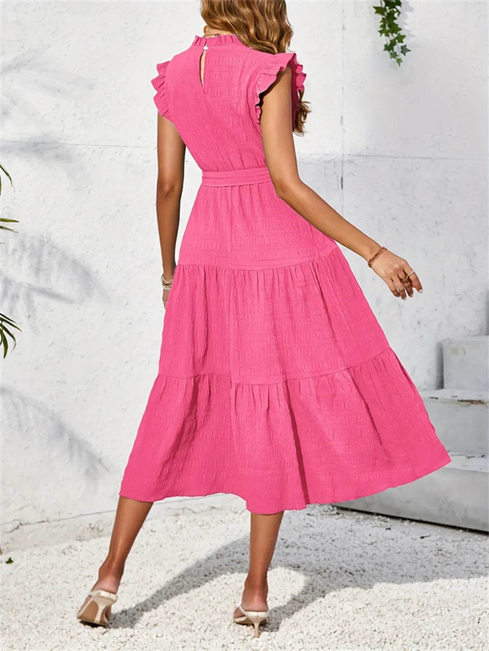 Mock-Neck Cap-Sleeve Midi Dress