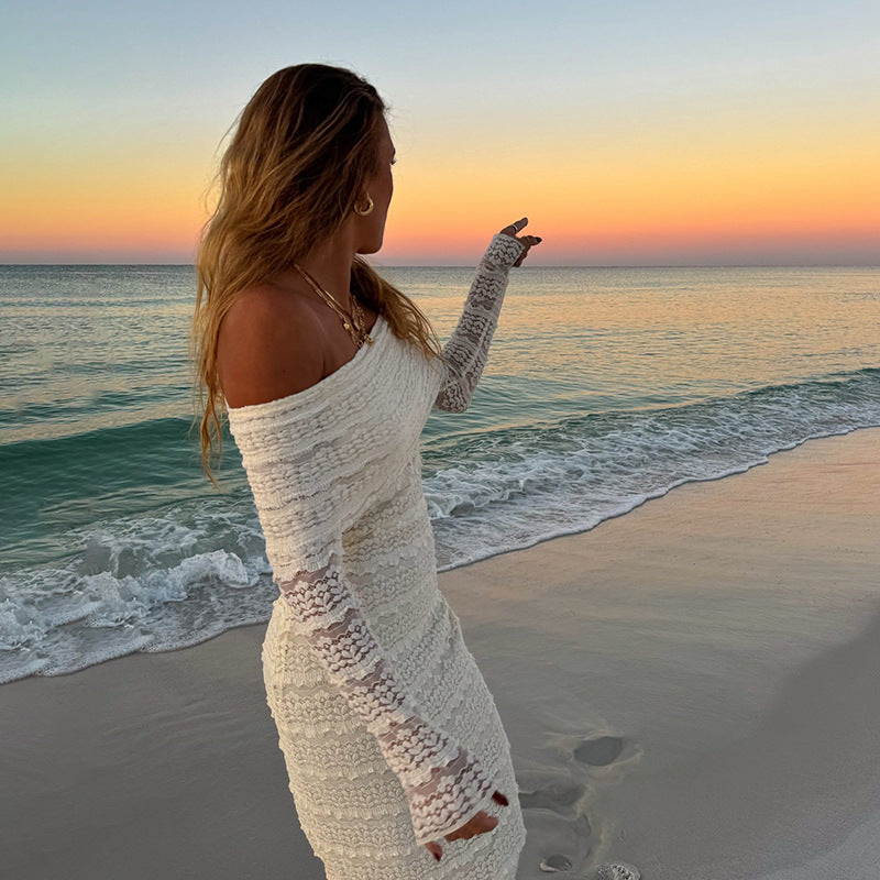 Off-Shoulder Lace Maxi Dress