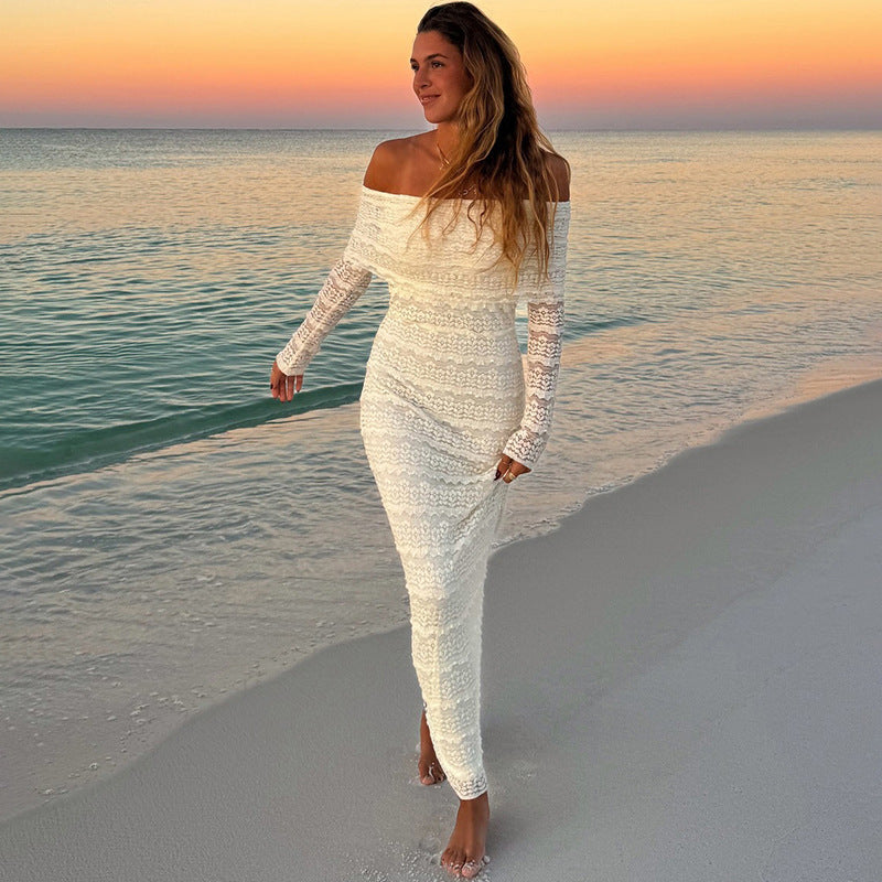 Off-Shoulder Lace Maxi Dress