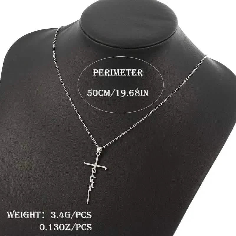 Faith Script Cross Pendant Necklace – Stainless Steel